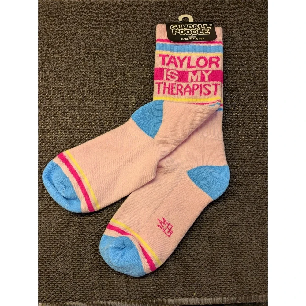 Gumball Poodle‎ Taylor Is My Therapist Socks | Swiftie Fan Merch Pink Novelty